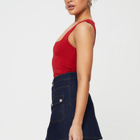 Mirrow Denim Mini Skirt Dark Wash