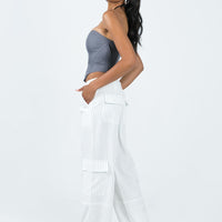 Luna Mid Rise Cargo Pants White Pinstripe