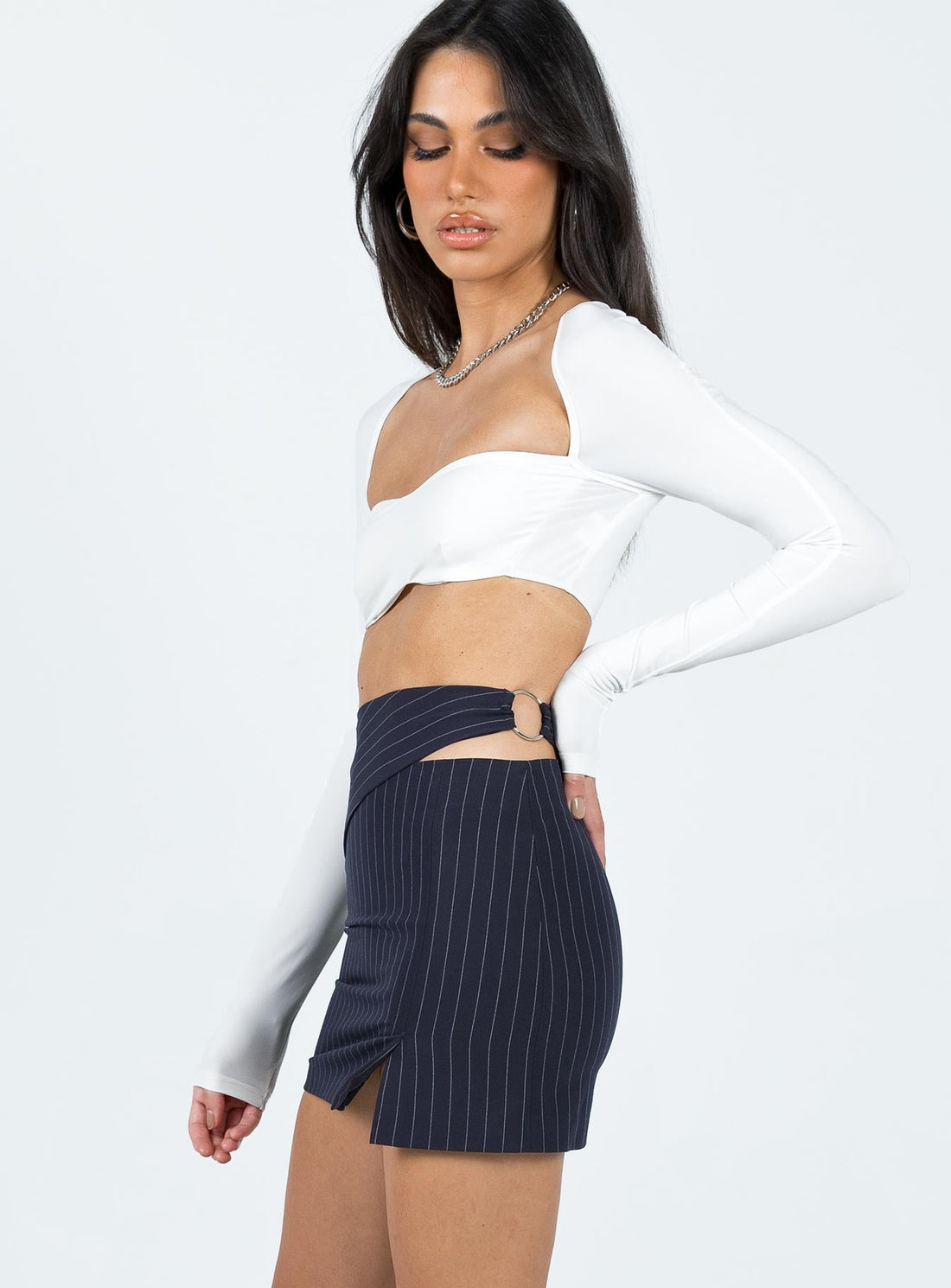 In Pieces Mini Skirt Navy Pinstripe