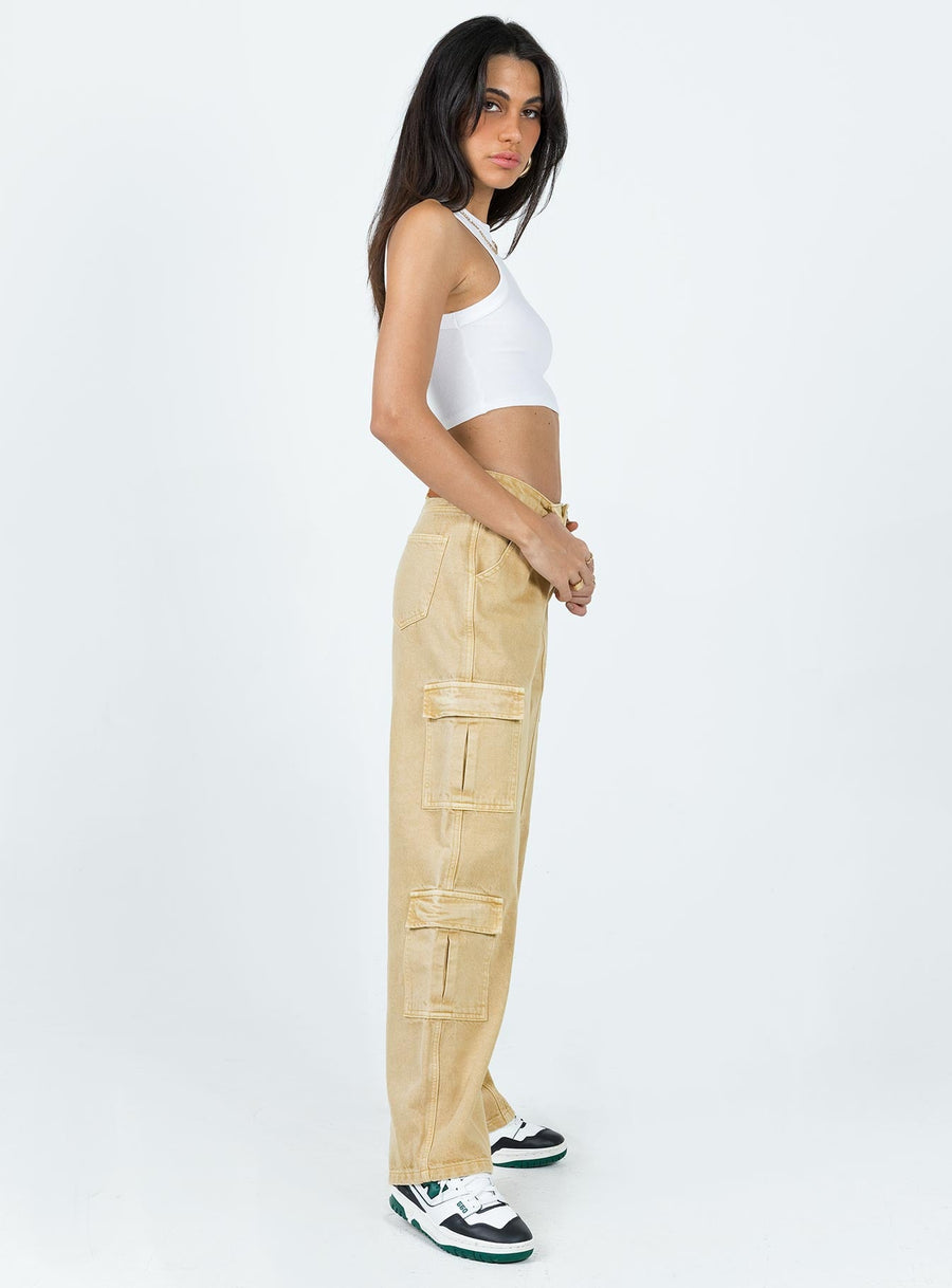 Locksley Mid Rise Baggy Cargo Jeans Beige