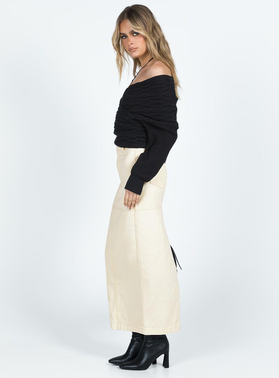 Markanna Denim Midi Skirt Cream