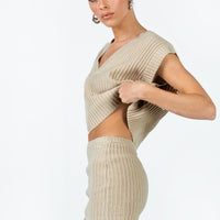 Saddle Knit Mini Skirt Beige