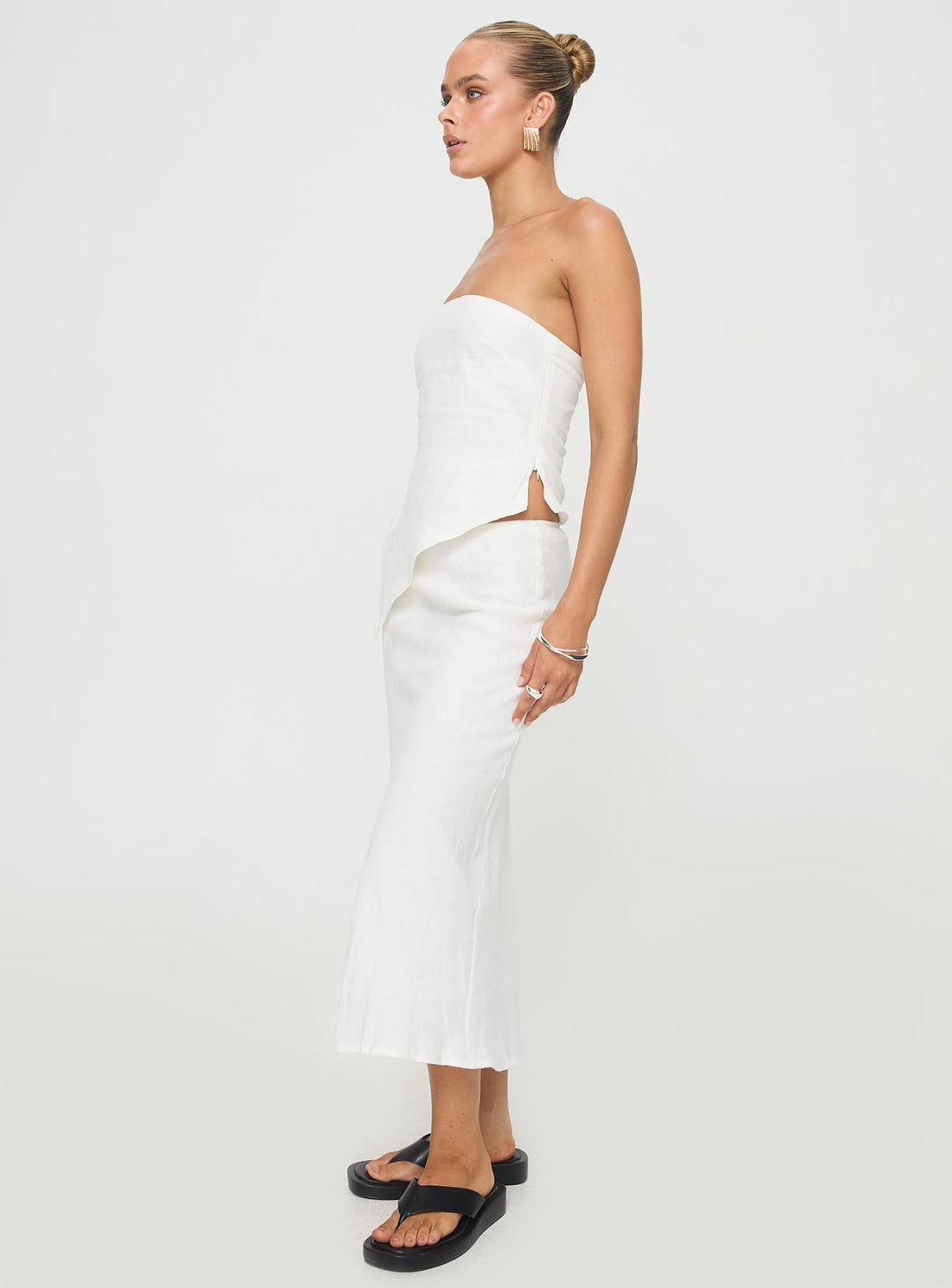 Ermias Linen Blend Midi Skirt White