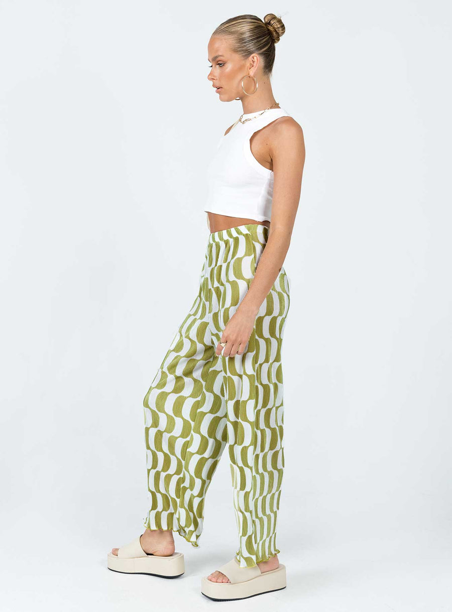 Taina Pleated Wide Leg Pants Green Multi