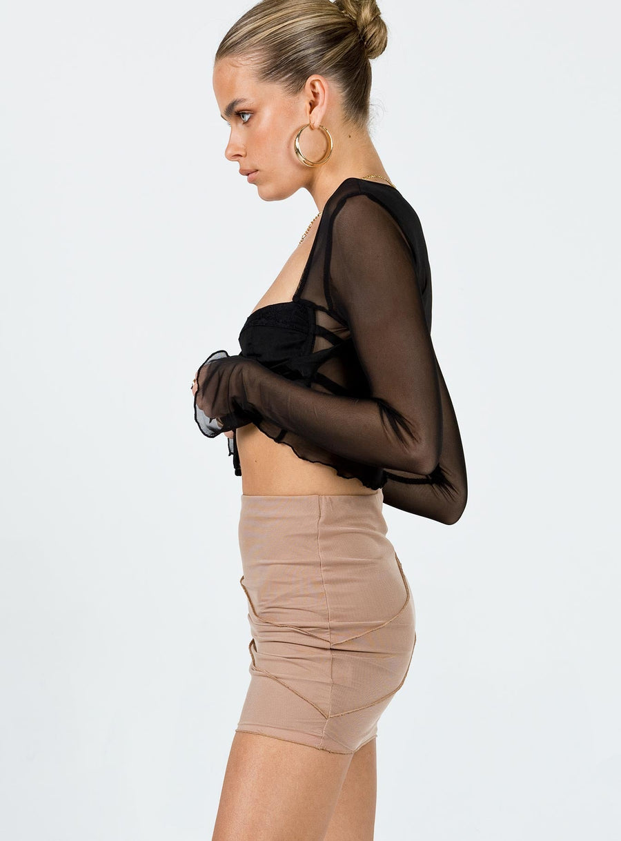 Oscar Mesh Mini Skirt Beige