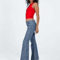 Loweana Low Rise Jacquard Flare Jean Blue Denim