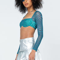 Cyan PU Mini Skirt Grey