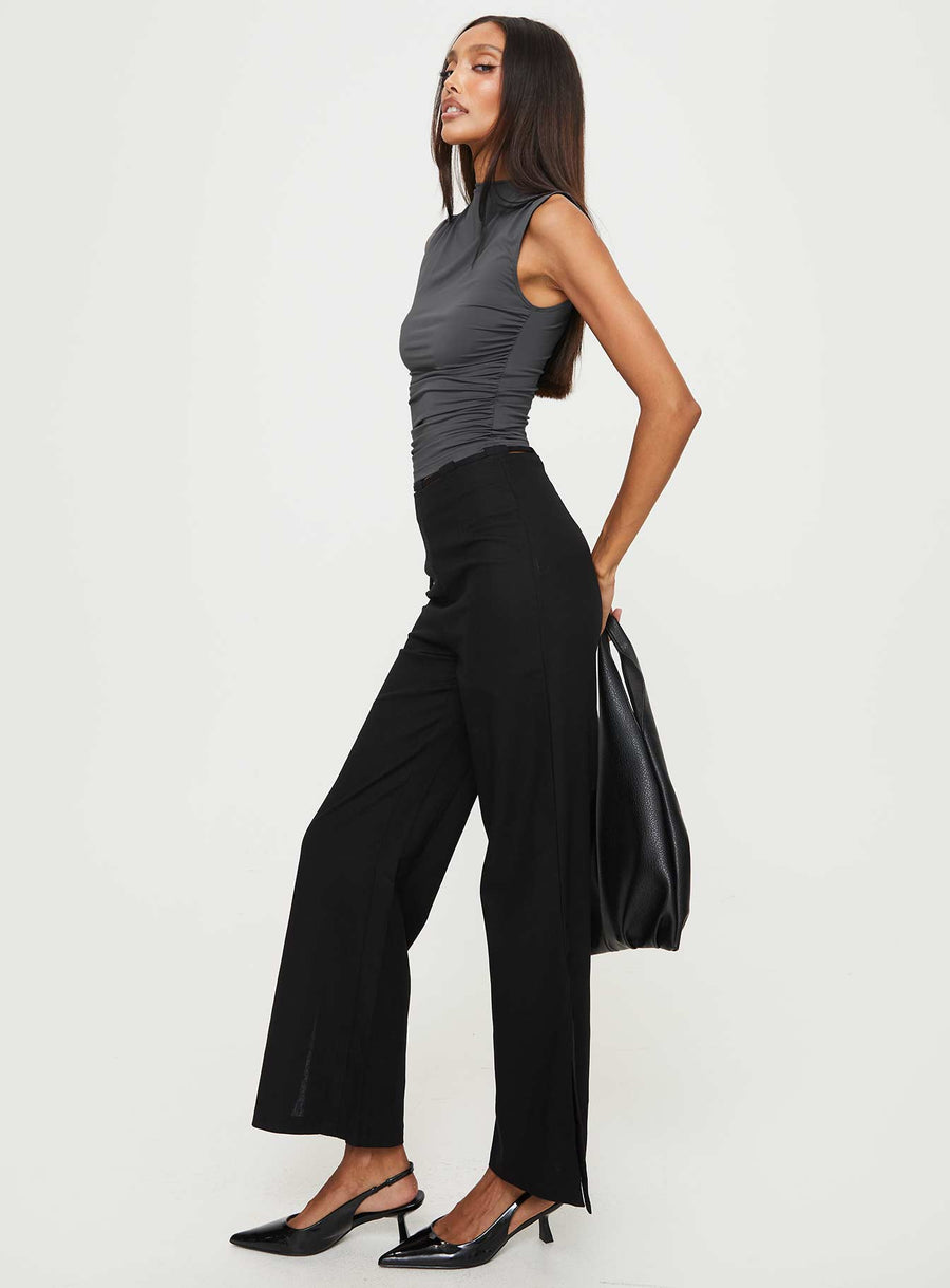 Threaded Waistband Low Waist Pant Black