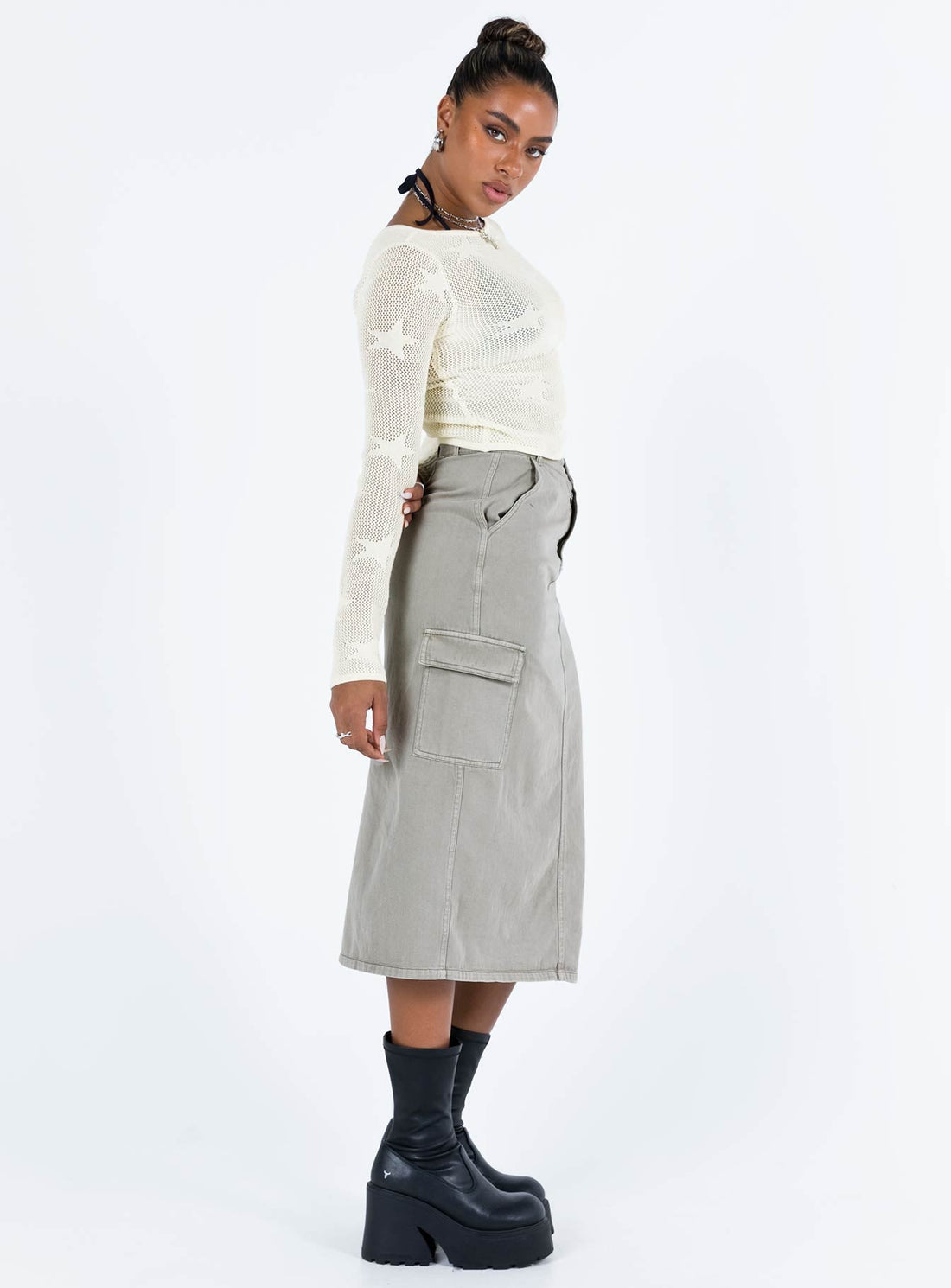 Jacko Midi Cargo Skirt Olive Green