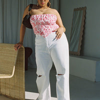 Cece Hammer Wide Leg Knee Rip Jeans White Denim Curve