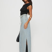 Brandee Tie Front Denim Maxi Skirt Light Wash
