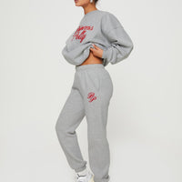 Princess Polly Track Pants Cursive Text Grey Marle/ Red