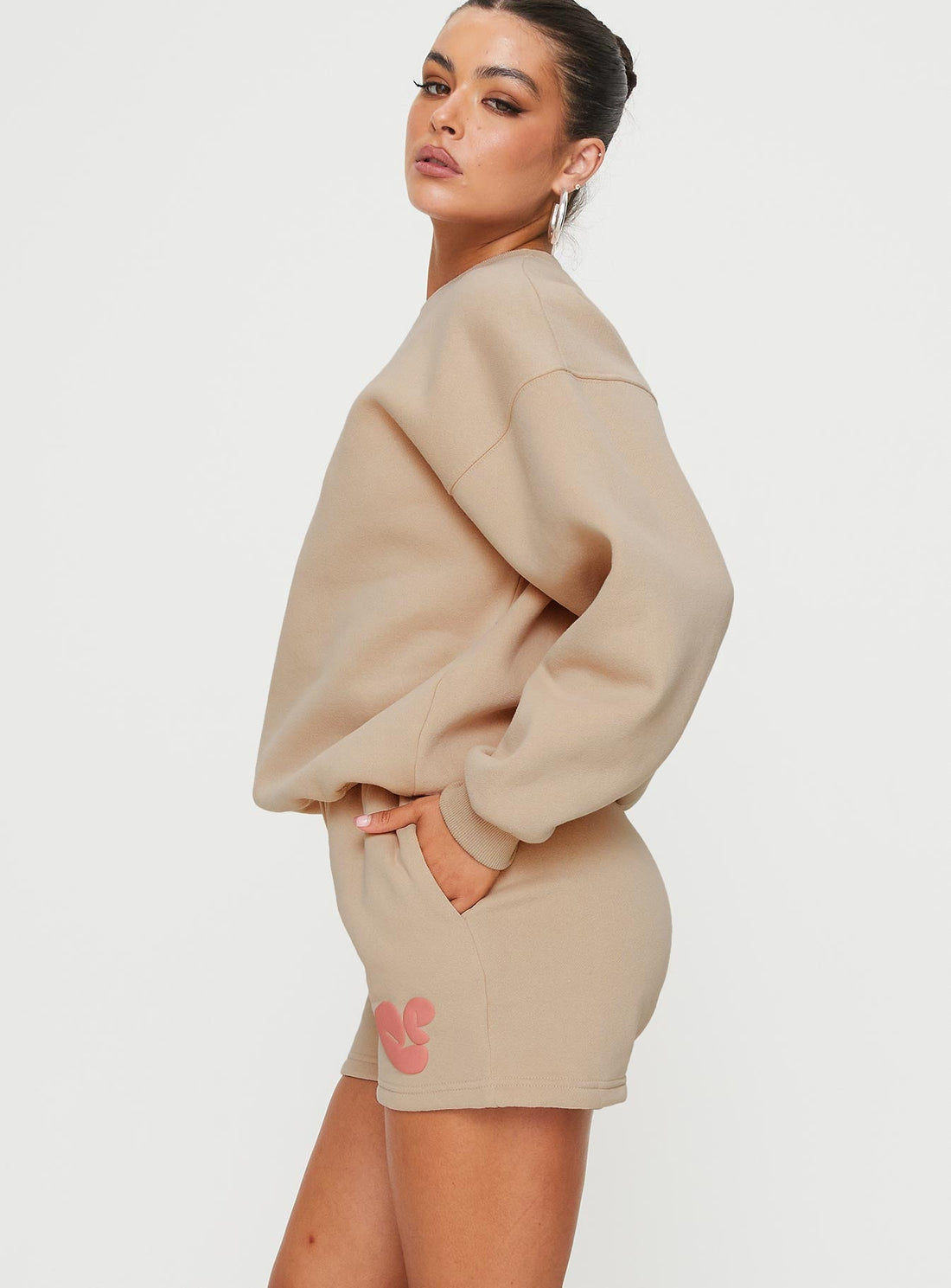 Princess Polly Sweat Short Bubble Text Sand/ Pink