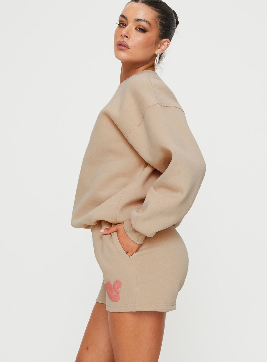 Princess Polly Sweat Short Bubble Text Sand/ Pink