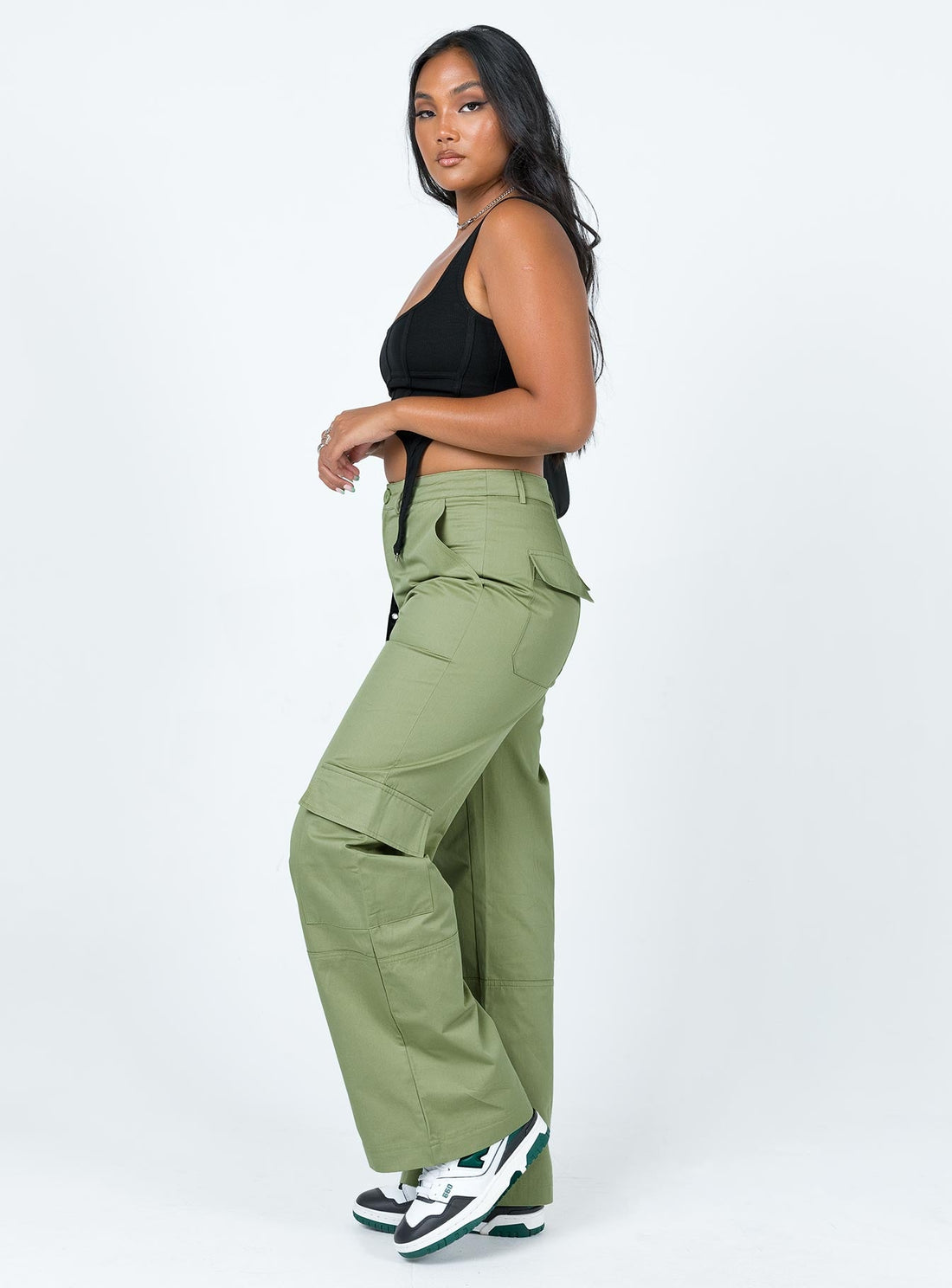 Luna Mid Rise Cargo Pants Green