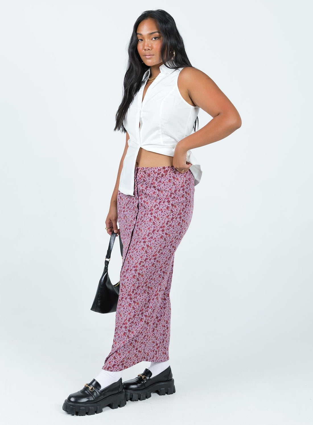 Motel Relow Skirt 90S Floral Burgundy