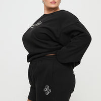 Princess Polly Track Shorts Cursive Text Black Sand Curve