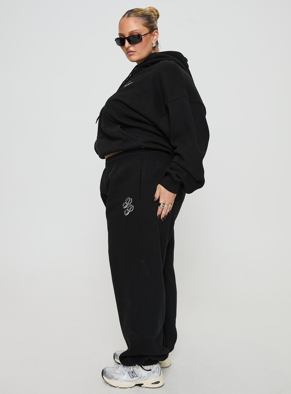 Princess Polly Track Pants Script Black / Ivory Curve