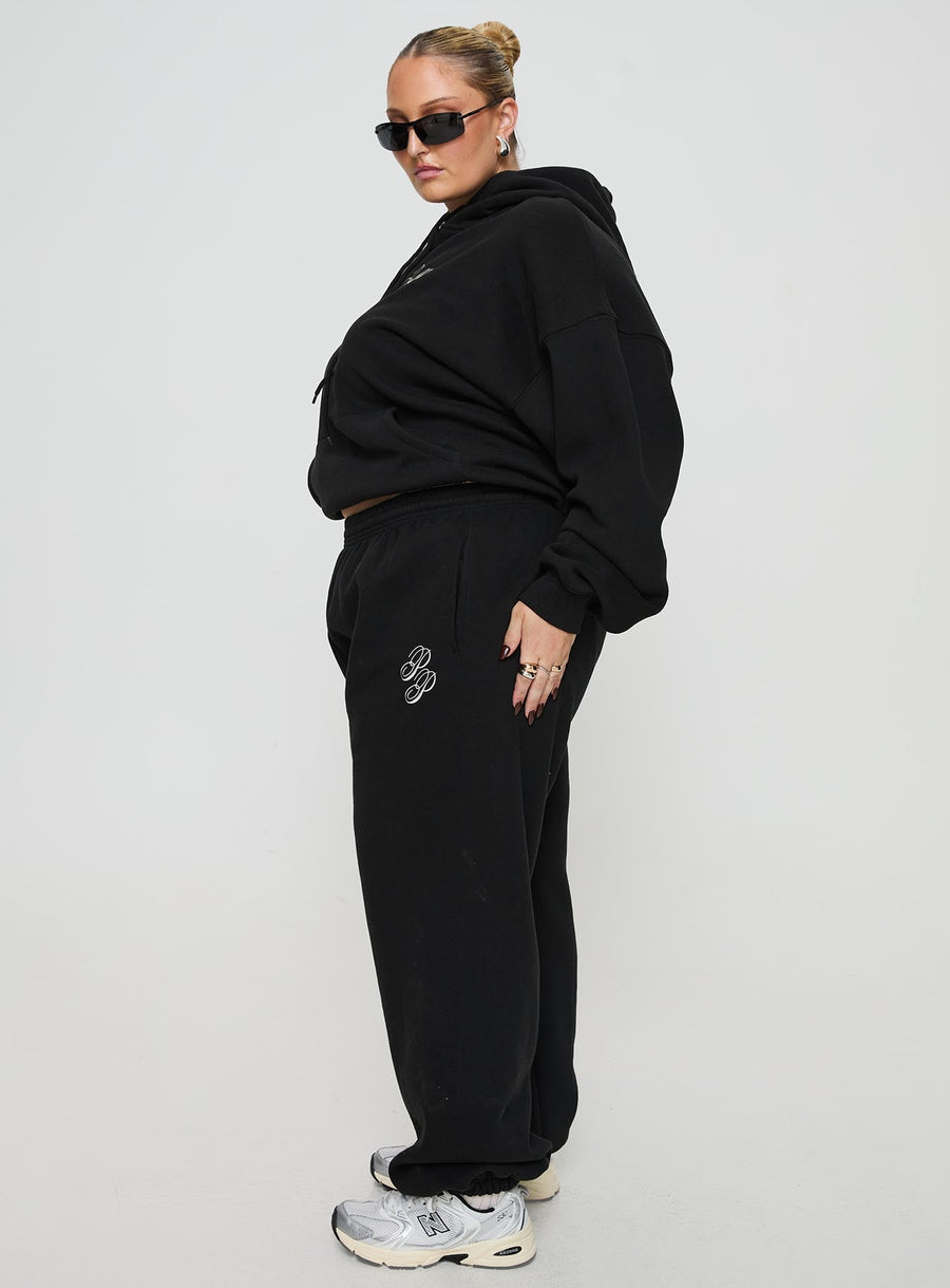 Princess Polly Track Pants Script Black / Ivory Curve