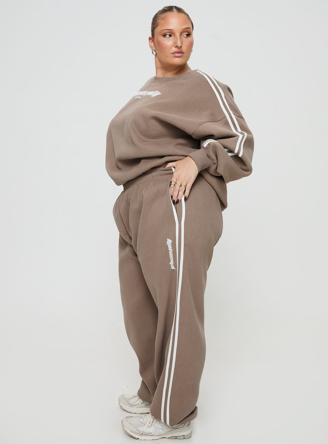 Princess Polly Track Pants Stripe Taupe / White Curve