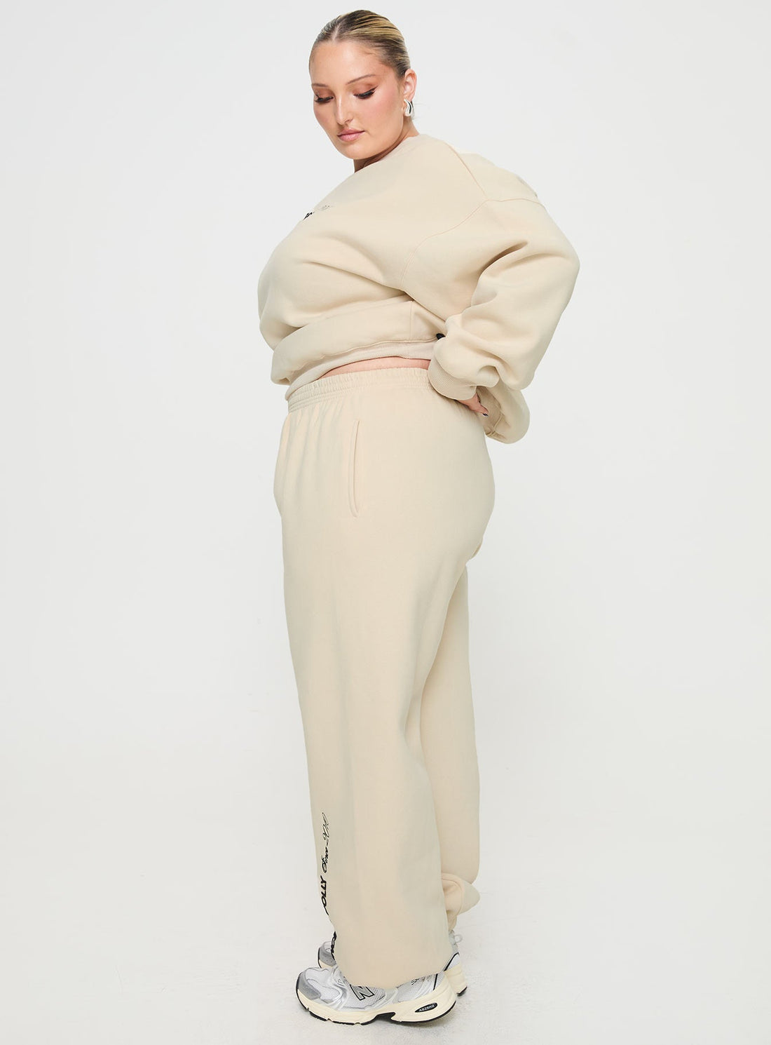 Princess Polly Track Pants Block / Cursive Text Stone Curve