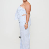 Collied Low Rise Pants Blue / White Stripe Curve