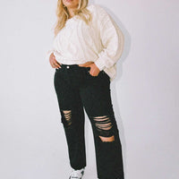 Holly Asymmetric Ripped Leg Jeans Black Denim Curve