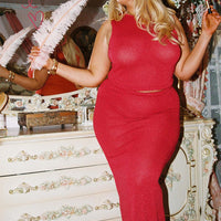 Hugs & Kisses Knit Maxi Skirt Red Curve