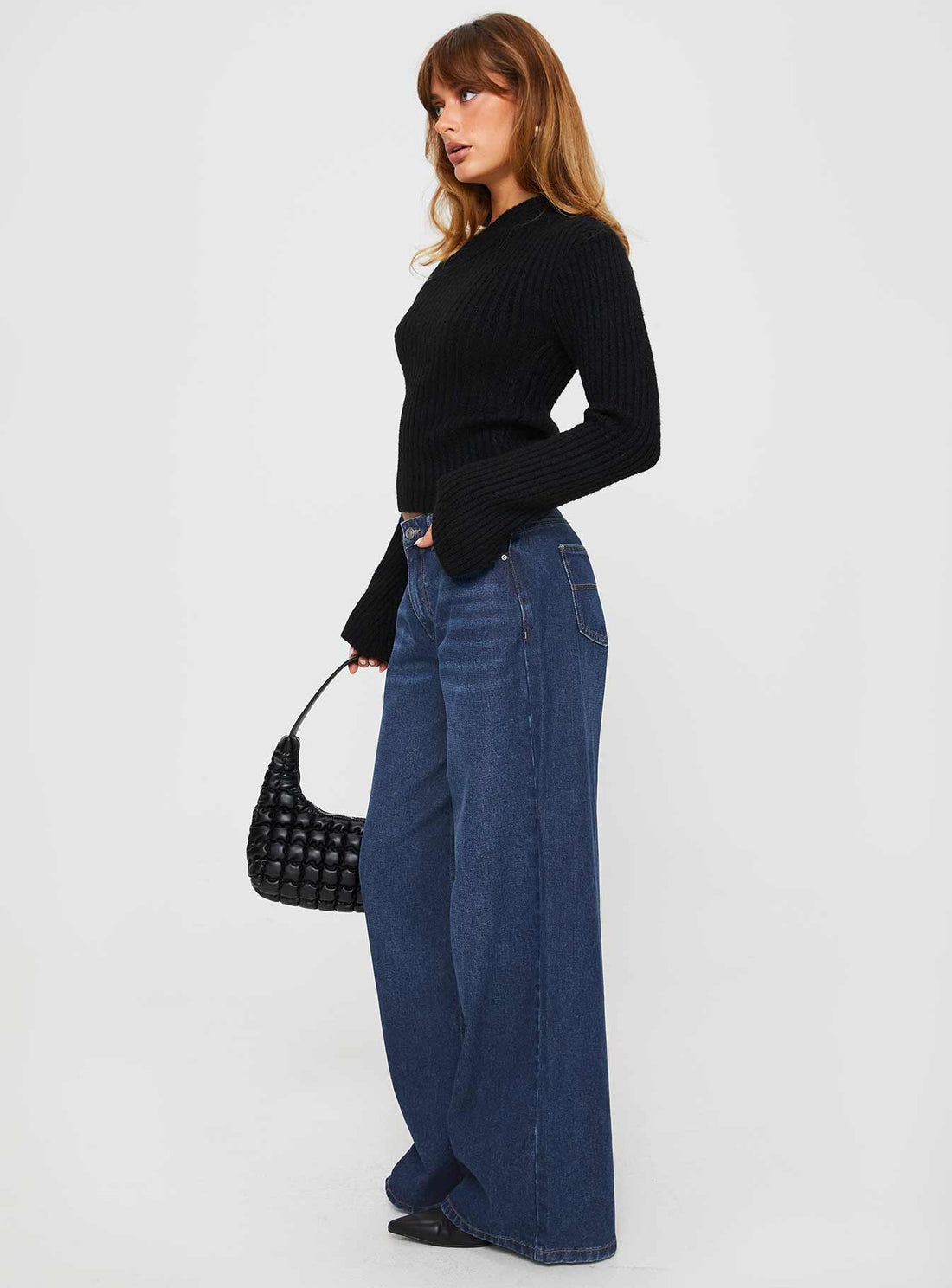 Naylor Mid Rise Wide Leg Jeans Mid Blue Denim Tall