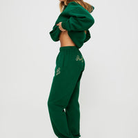 Princess Polly Track Pants Script Green / Ivory