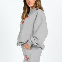 Princess Polly Track Shorts Cursive Text Grey Marle / Red