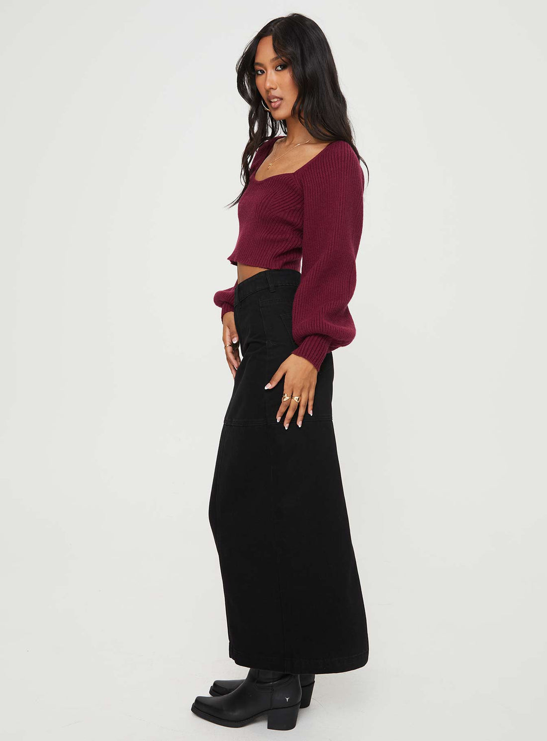 Markanna Denim Midi Skirt Black