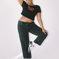 Holly Asymmetric Straight Leg Jean Black Denim Curve