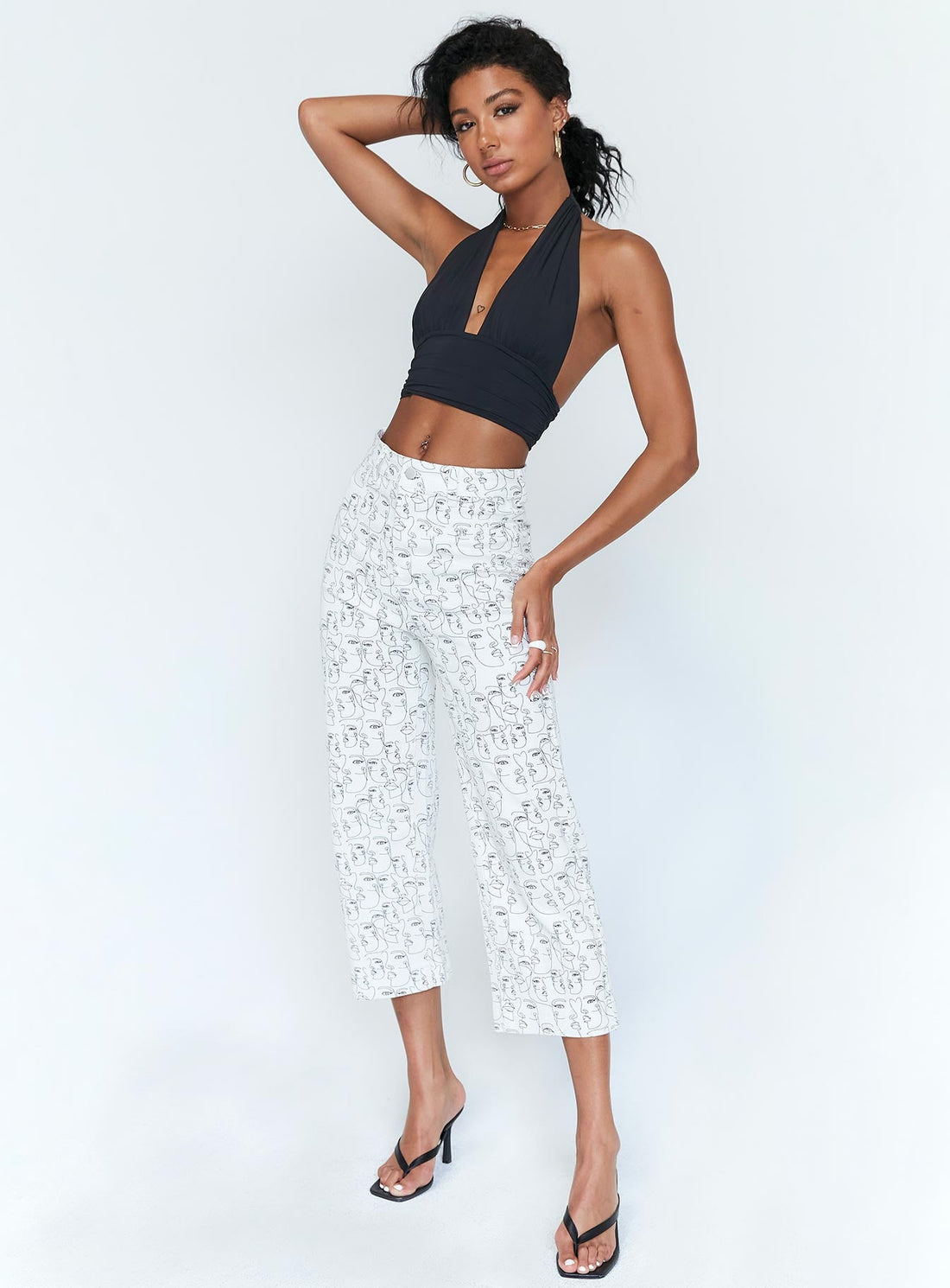 Nelly Wide Leg Face Print Pants White