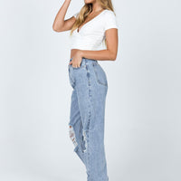 Holly Asymmetric Ripped Leg Jeans Light Wash Denim