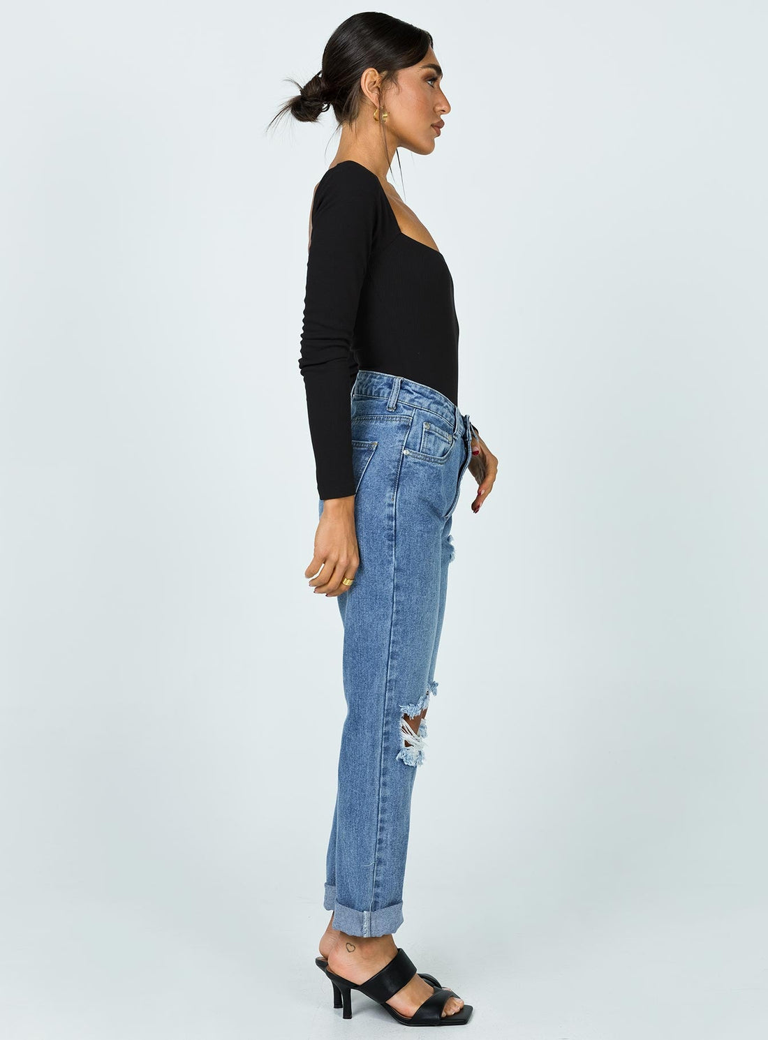 Hayden Knee Rip Jeans Mid Wash Denim