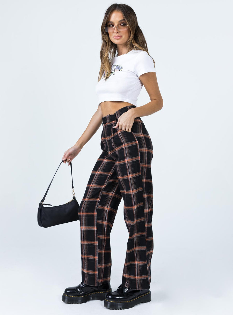 City Skies Wide Leg Check Pant Black