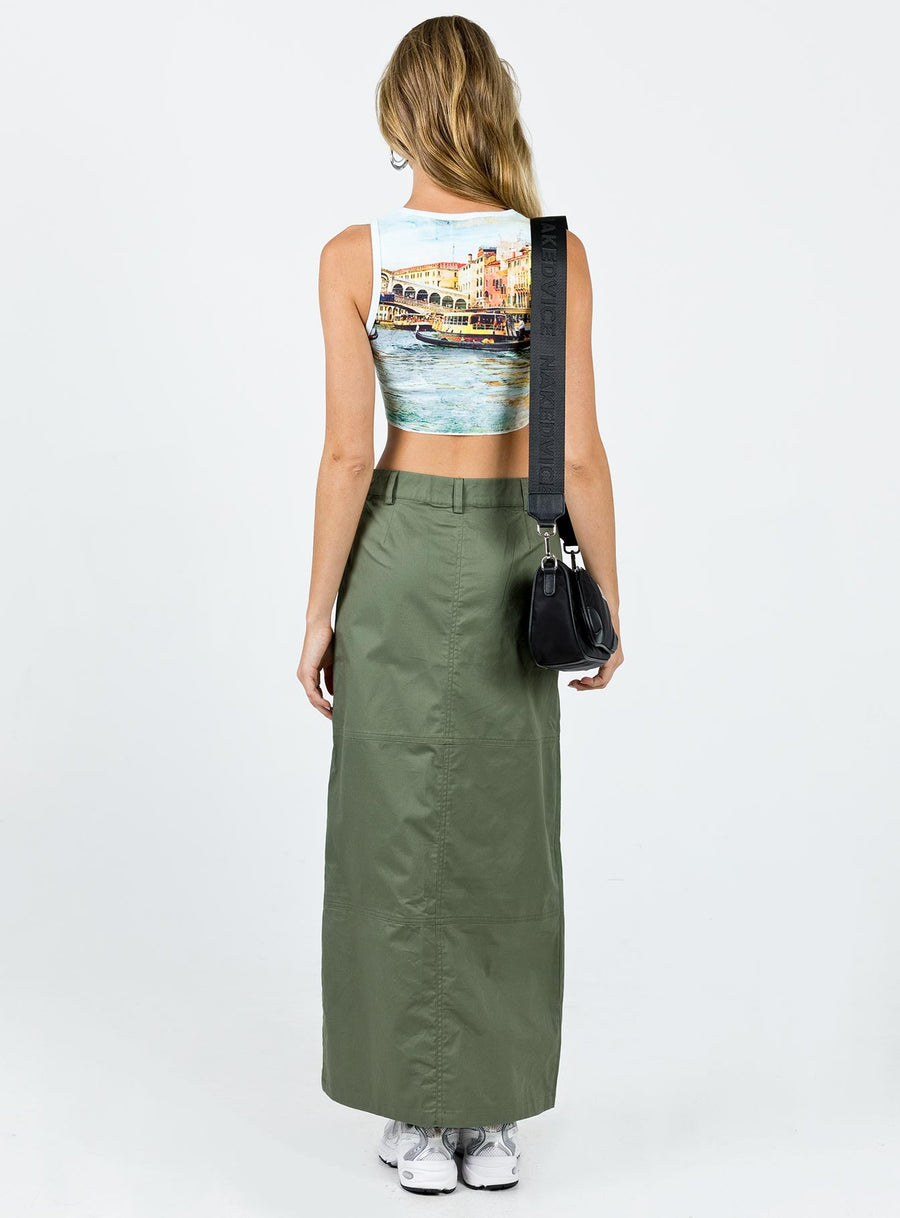 Devine Cargo Maxi Skirt Khaki