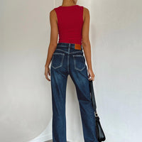 Holly Asymmetric Straight Leg Jean Dark Wash Denim
