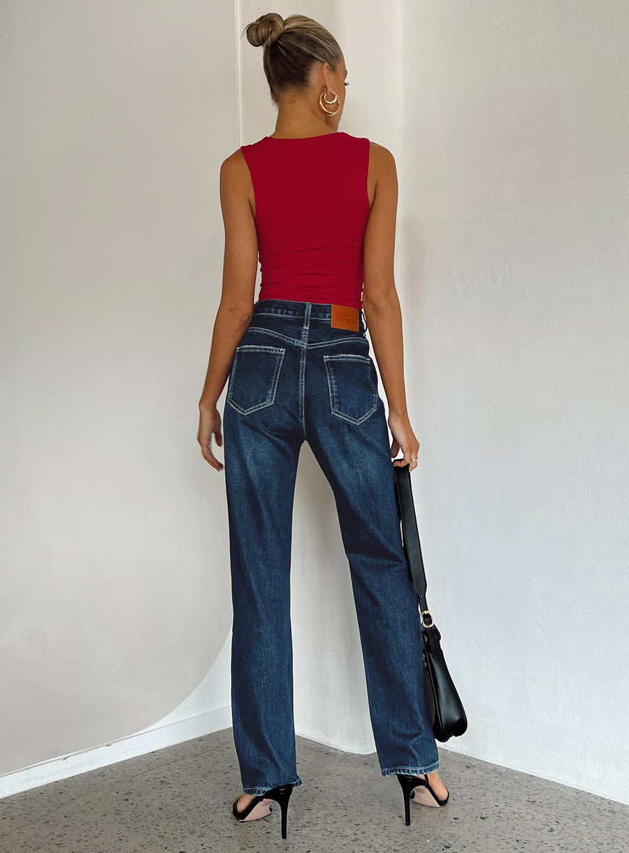 Holly Asymmetric Straight Leg Jean Dark Wash Denim