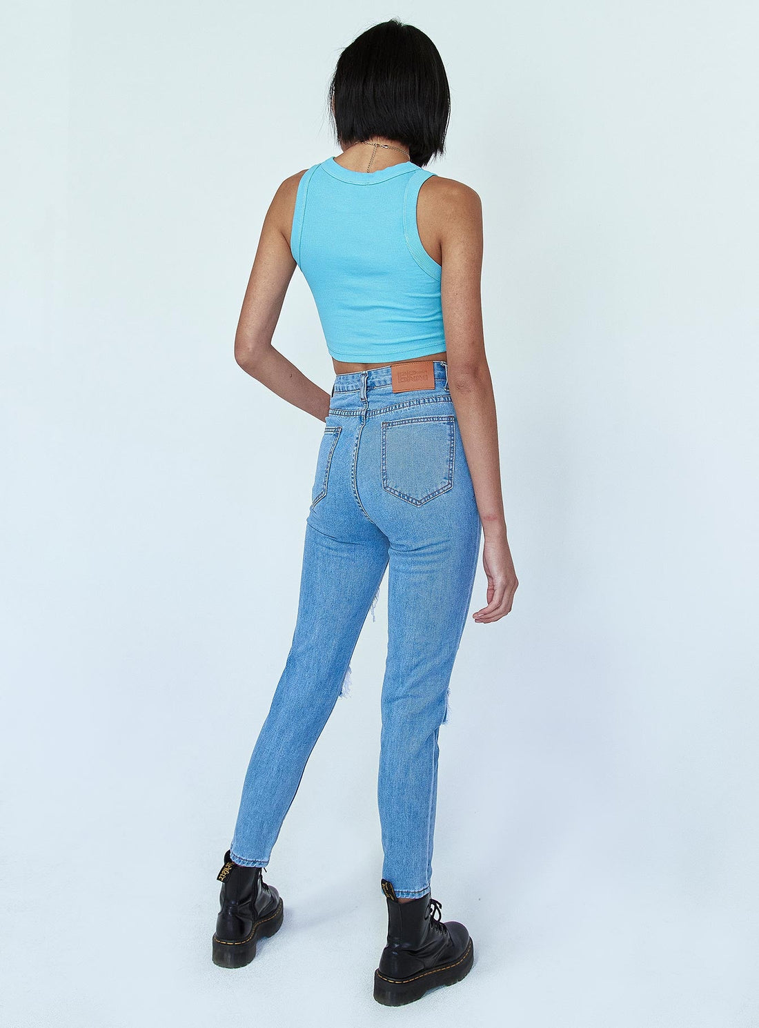 Lilla Distressed Straight Leg Denim Jeans