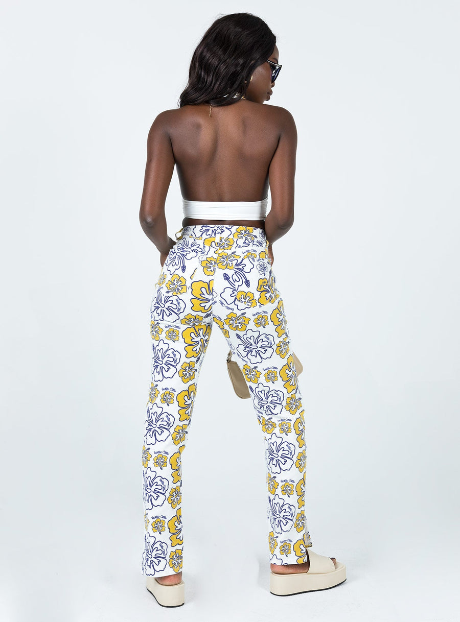 Tropical Dreams High Rise Straight Leg Denim Jeans Off White