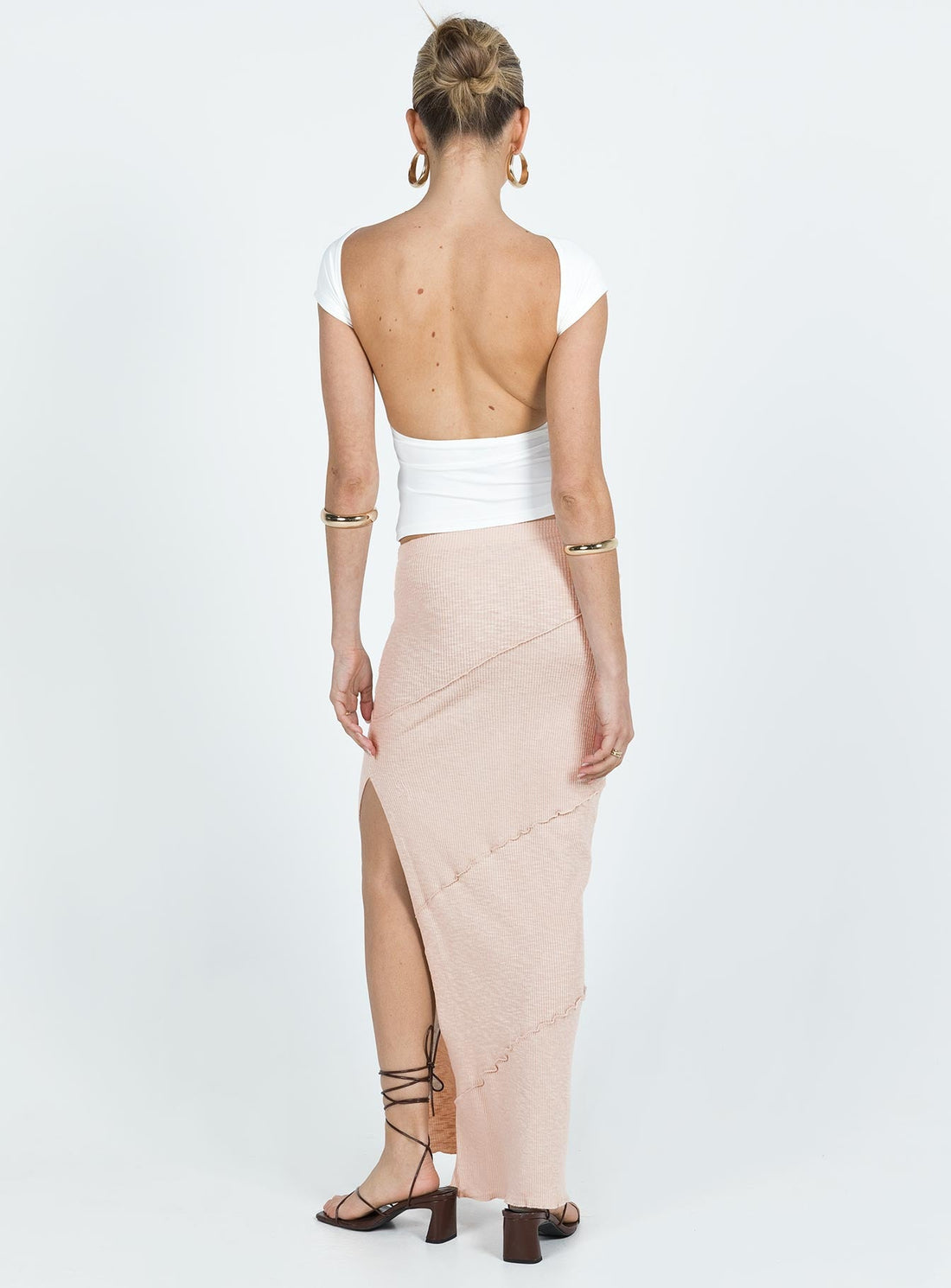 Oscar Split Maxi Skirt Beige