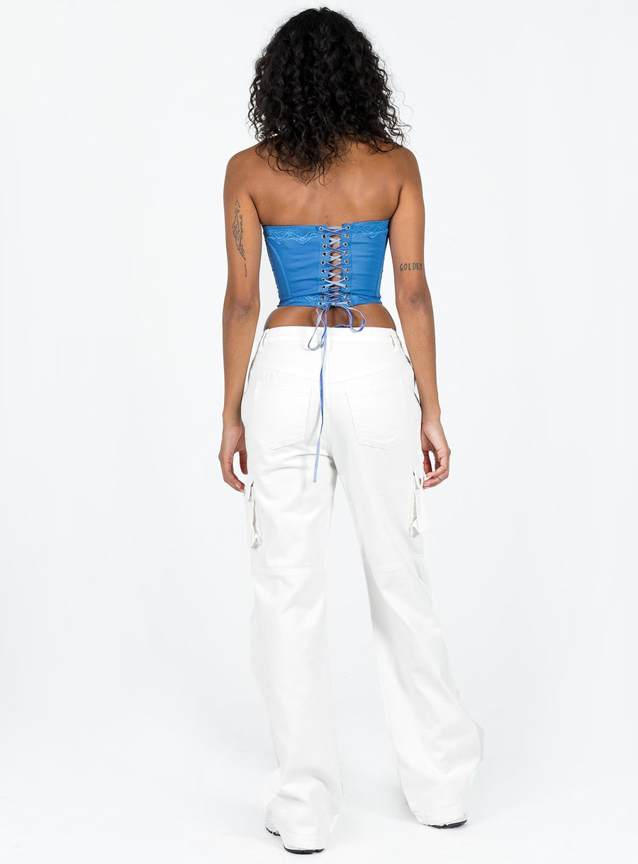 Paige Mid Rise Cargo Jean White