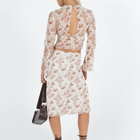 Delvie Midi Skirt Floral Cream