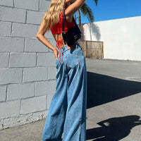 Locke Wide Leg Jeans Mid Wash Denim