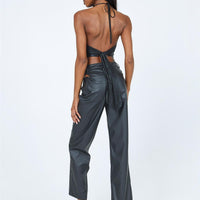 Desire Hip Cut Out PU Pants Black