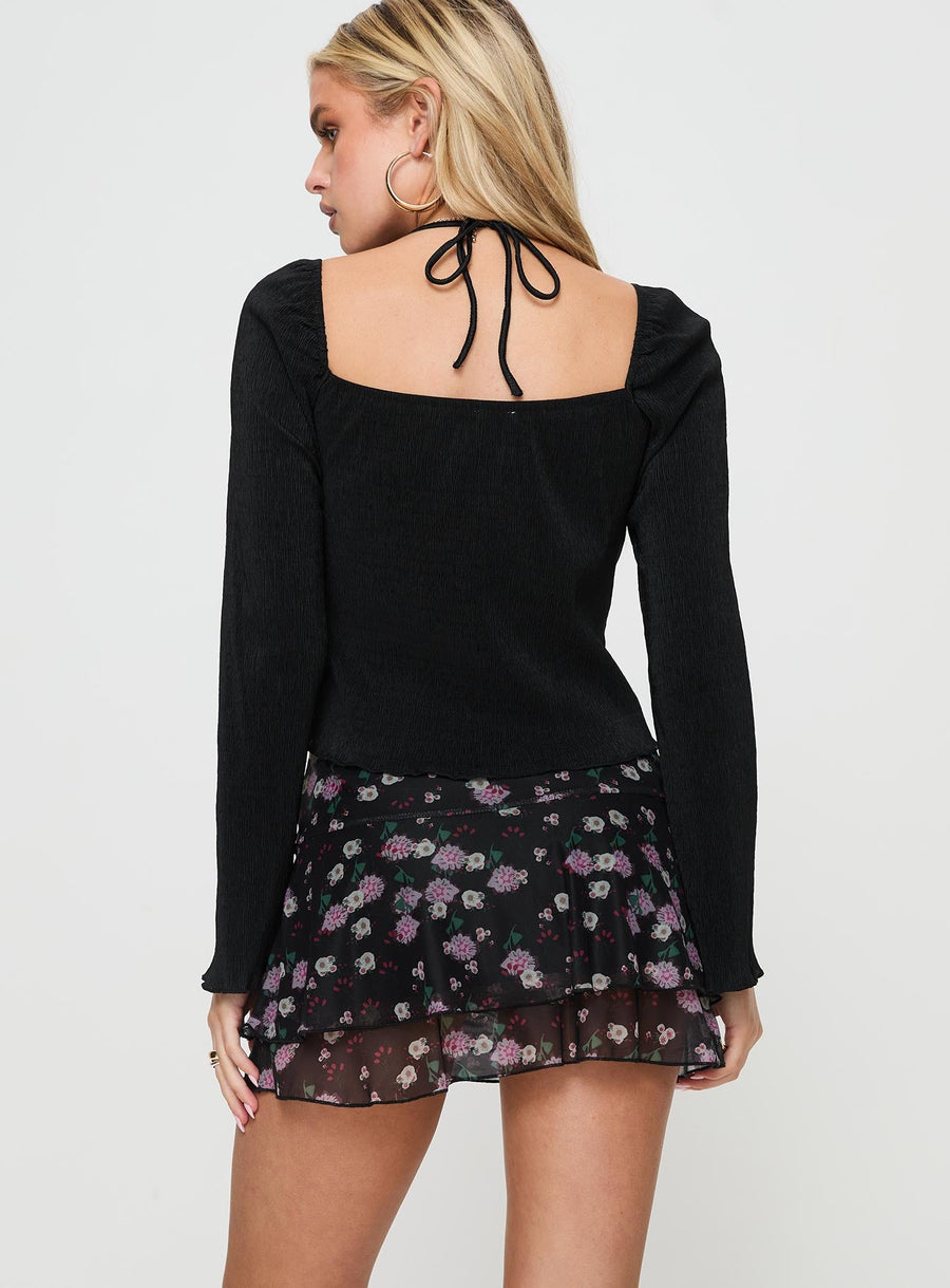 Sunny Skies Mini Skirt Black Floral