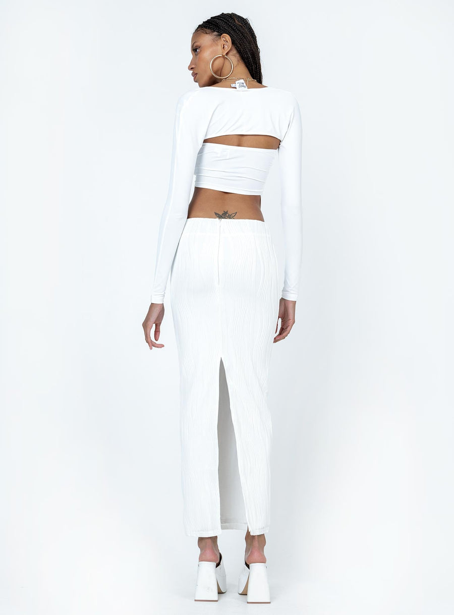 Echo Low Waist Knitted Maxi Skirt White