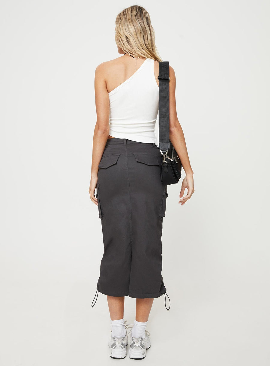 Bellows Cargo Midi Skirt Washed Black
